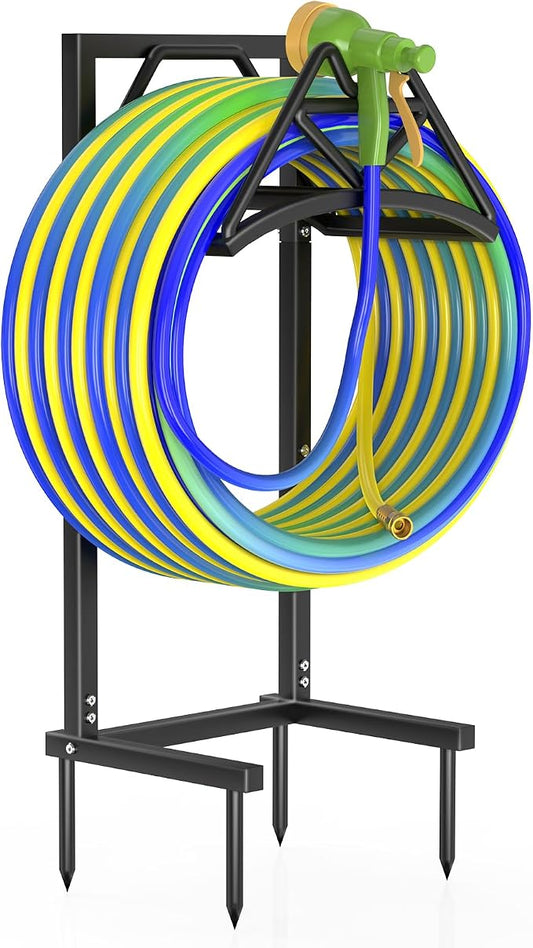 Qatsrin New Garden Hose Holder, Heavy Duty Freestanding Water Hose Holder Stand Holds 160-feet Hose, Detachable Hose Storage Reels Hanger Rack for Outside Yard Lawn Farm