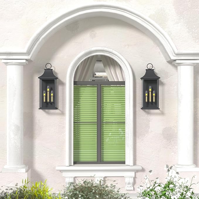 Dusk to Dawn Outdoor Wall Light 3-Light, 25.3" Large Outdoor Light Fixture, Black Exterior Wall Lantern, Waterproof Outside Wall Sconce for House Porch Patio