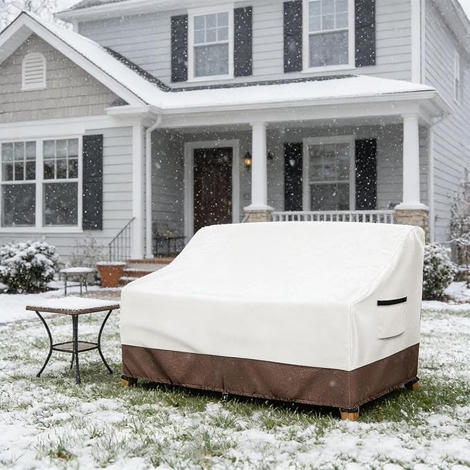 Waterproof Patio Sofa Cover, Heavy Duty 2-Seater Outdoor Couch Cover Size Up to 58W x 32.5D x 31H Inches, Lawn Patio Furniture Covers with Air Vent (Beige)