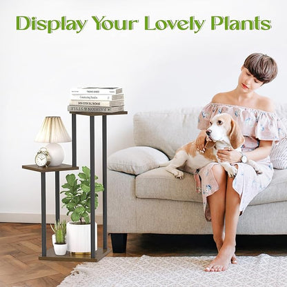 3 Tier Plant Stand Indoor Outdoor, Wood Metal Flower Shelf Pot Holder Clearance, Tall Multiple Plants Corner Rack Aesthetic Organizer for Patio Orchid Office Porch Living Room Garden, Black Oak