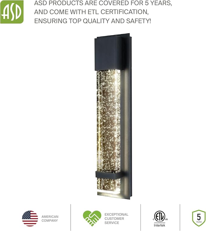 ASD LED 13" Bubble Glass Wall Light Fixture, Outdoor Dusk to Dawn Sconce | 3CCT, Waterproof, Photocell, ETL Listed | 12W 500LM 3000-5000K 120V | Exterior Lantern, Porch Lighting | Black, 4 Pack