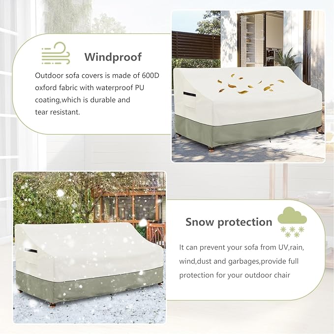 3-Seater Patio Sofa Cover,79 W x 38 D x 35 H Inches Outdoor Couch Cover,600D Heavy Duty Waterproof Outdoor Sofa Covers,Patio Furniture Covers,Beige