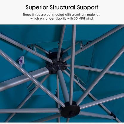 PURPLE LEAF 10 FT Cantilever Patio Umbrellas with Base Included, Large Square Offset Umbrella with 360° Rotation, Outdoor Aluminum Pool Umbrella for Pool Lawn Garden, Turquoise Blue