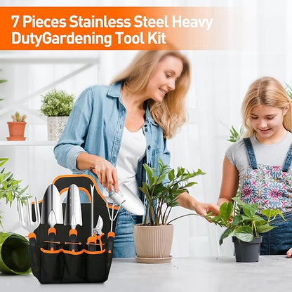 APSARAS USA Gardening Tool Set,Stainless Steel Heavy Duty Gardening Tools, Garden Tool Set with Non-Slip Rubber Grip,600D Oxford Cloth Storage Tote Bag, Perfect Garden Tools Gifts for Father