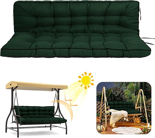2/3 Seater Swing Replacement Cushion, Waterproof Porch Swing Cushions with Backrest, Thickened Bench Cushions for Outdoor Furniture, for Outdoor Patio Swing (Dark Green, 70.8 * 40in)