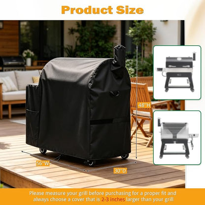 Waterproof Grill Cover for Recteq Flagship 1100/1600, RT-1250, RT-700 and RT-680 Wood Pellet Grills, Heavy Duty Premium Fade Resistant Outdoor (56" W x 30" D x 48" H)