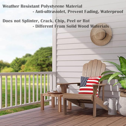 hOmeHua Adirondack Chair Weather Resistant, Hard Plastic Adirondack Chair with Cup Holder, Comfortable Easy to Assemble and Maintain,Outdoor Chair for Patio, Backyard Deck, Fire Pit - Wood Color