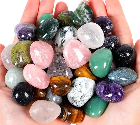 QINJIEJIE 0.9LBS/400G Polished Stones Tumbled Crystals Bulk Natural Colored Gemstones Irregular Chakra Quartz Rocks Set Decorative Landscape Stone for Vase Reiki Home Decor Energy Therapy Gifts