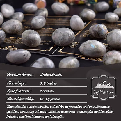 Polished Stone Set Labradorite Crystals, 0.8" Handpicked Tumbled Gemstones Rocks, Pebbles for Reiki, Chakra, Healing, Home Decor