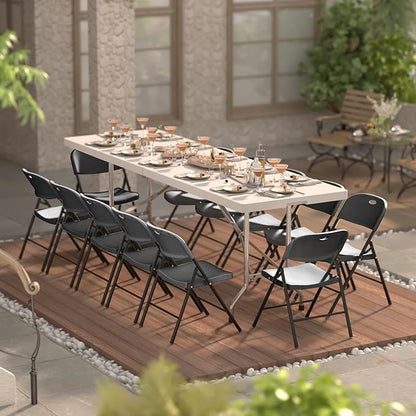 Nazhura 350 Weight Limit Heavy Duty Plastic Folding Chair with Reinfoced Steel Frame for Indoor and Outdoor, Wedding, Party, Restaurant, Meeting Room, Patio and Garden (8, Black)
