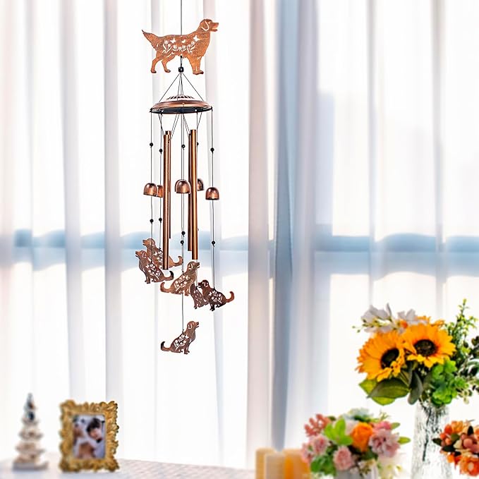 Golden Retriever Dog Wind Chimes Outdoor Dog Gifts for Women Mom Men Dad Unique Birthday Metal WindChimes for Outside/Indoors, Patio, Lawn, Yard, Home Decor, Outdoor Decor, Garden Decorations