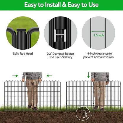 Decorative Garden Fence 10 Panels 23.6 ft(L) X 32 in(H) Animal Barrier for Yard, Patio, Garden Borders, No-Dig Outdoor Fencing with Rustproof Metal Panels, Temporary Ground Stakes for Dogs, Rabbit
