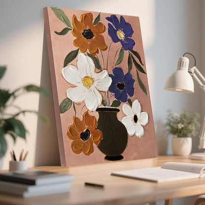JolyWell Flower Market Print Decor,Abstract Modern Floral Oil Painting-Purple And orange White Fresh Art Canvas Print for Living Room, Hand-Painted Texture Art Bedroom Decor, Office Home Decoration