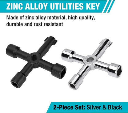 DURATECH 4 Way Utility Key, Multi-functional Water Key Set, 2-Pack, for Valve, Faucet, and Spigots