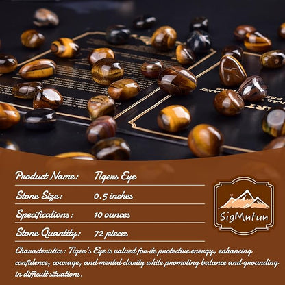 Polished Tigers Eye Crystals - 72 Pcs, 0.5" 10 oz Handpicked Natural Tumbled Gemstones Rocks, Pebbles for Reiki, Chakra, Healing Home Decor
