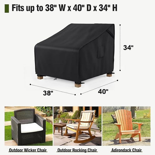 MR. COVER Outdoor Chair Covers Waterproof, Patio Furniture Covers for Rocking Chair, Heavy Duty Anti UV Chair Cover, Fits up to 38W x 40D x 34H Inches, Air Vent and Handles Included, Black, 2 Pack