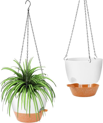 GARDIFE Hanging Planter, 10 inch Hanging planters for Indoor. Outdoor Plants, Self Watering Plant Pot, 2 Pack Large self Watering Hanging Planter, White