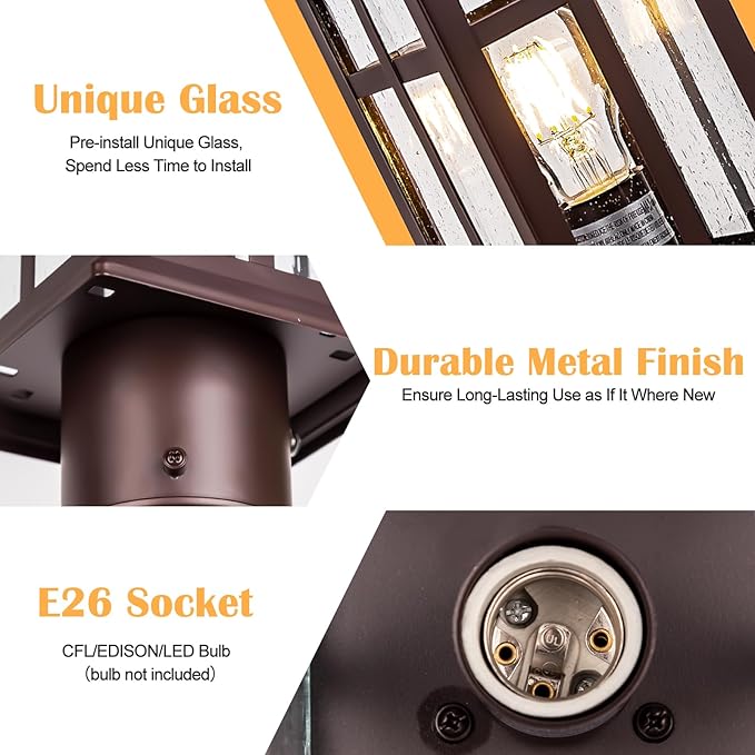 Bronze Post Light 2 Packs, Hardwired Anti-Rust Exterior Light Fixture Brown, Waterproof Outside Lamp Post with Pier Mount, Exterior Pole Lantern for Garden Yard Patio Path