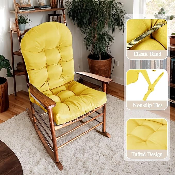 Adirondack Chair Cushion, Waterproof Outdoor Seat Cushions for Patio Furniture, Thick High Back Replacement Pad for Porch Lawn Wicker Dining Desk Chair, Rocking Chair Cushion, Yellow
