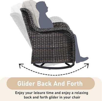 Wicker Outdoor Dialogue Set -6-Piece Outdoor Wicker High Back Sofa with Rotating Rocking Chair Terrace Furniture, Suitable for Deck, Pool, Backyard