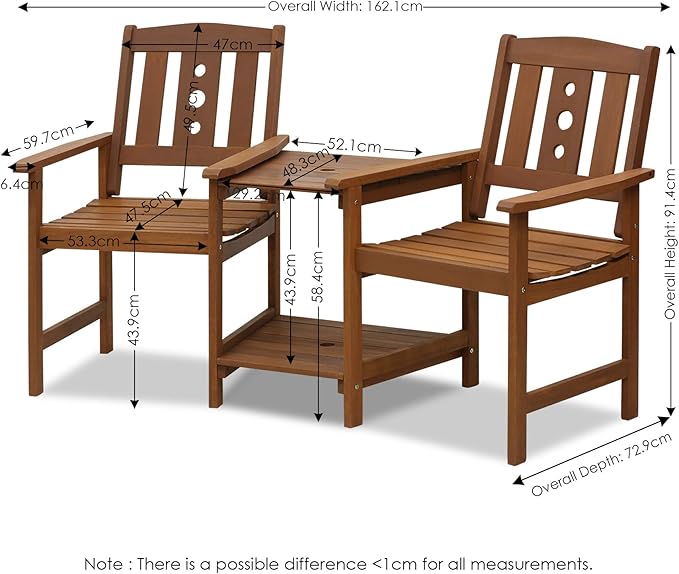 Furinno FG17488 Tioman Outdoor Hardwood Patio Furniture Jack and Jill Chair Set in Teak Oil, Natural