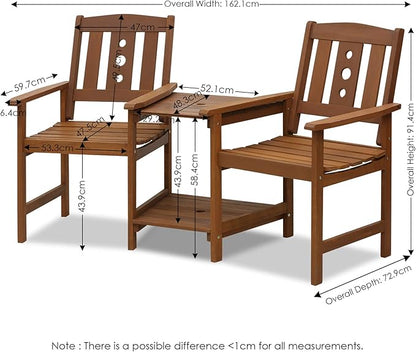 Furinno FG17488 Tioman Outdoor Hardwood Patio Furniture Jack and Jill Chair Set in Teak Oil, Natural