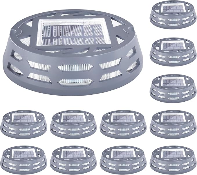 Solar Deck Lights Outdoor Driveway Marker Dock LED Light,3 Lighting Modes,Warm/Bright White and Blue IP67 Waterproof Road Markers for Driveway Sidewalk Garden Pathway Yard