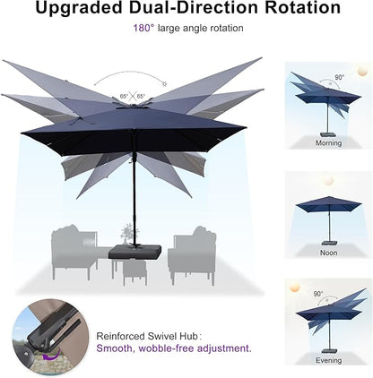 PURPLE LEAF 9' X 12' Swivel Outdoor Patio Aluminum Umbrella with Base Left-right Tilting Cantilever Offset Umbrella with UV Resistant Heavy Duty Fabric for Deck Pool Patio Backyard, Ocean Slate