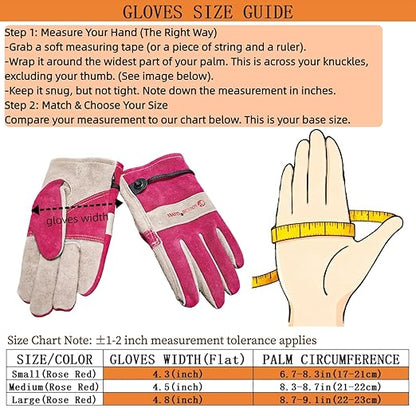 Women's Cotton Lined Leather Work Gardening Gloves, Rose Trimming, TIG/MIG Welding, Construction, Farm, Ranch Flexible Cowhide Gloves, Comfortable, Durable (Small)