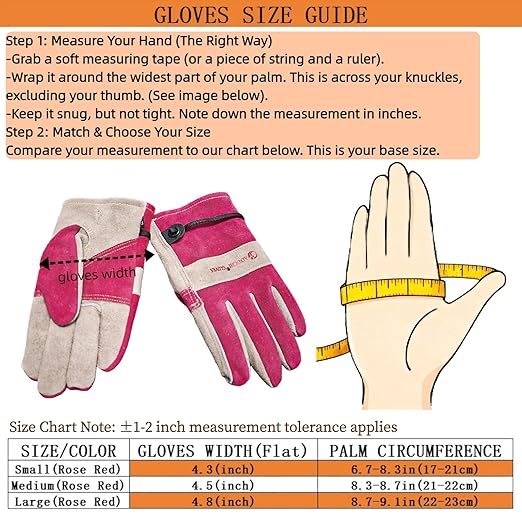 Women's Cotton Lined Leather Work Gardening Gloves, Rose Trimming, TIG/MIG Welding, Construction, Farm, Ranch Flexible Cowhide Gloves, Comfortable, Durable (Large)