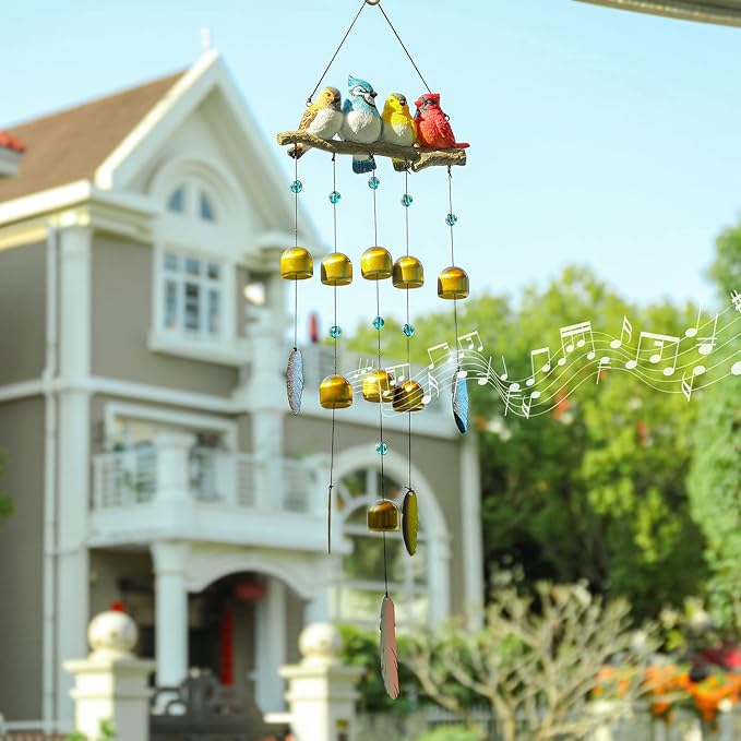 Taman Bird Wind Chime - Wind Bell for Outside Indoor Resin Cardinal,Blue Bird Decorative Metal Bronze Mobile Wind Chime Memorial Sympathy Gift for Home, Outdoor, Yard, Patio,Garden Decor, 29"