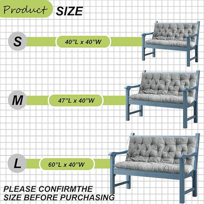 Replacement Cushion for Swings, Waterproof Porch Swing Cushion, 2-3 Seat Replacement Swing Seat Cushion with Backrest and Ties for Patio Backyard Porch Garden(Light Grey 40 * 60 in)