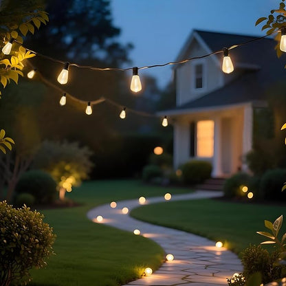 BLIATLUS 100FT Super Bright Solar String Lights Outdoor Waterproof with Remote Control 30+2 Shatterproof LED ST38 Bulbs for Porch Garden Market Bistro Patio Backyard Fence