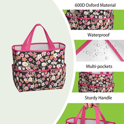 Daisy Flowers Garden Tool Bag - Waterproof Garden Tote with 8 Pockets, Large Storage Home Organizer Gardening Tool Oxford Bag for Garden Tools Kits Holder, Ideal Outdoor Gardening Gift for Women & Men