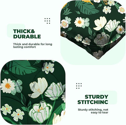 DANGHOOGY Wicker Chair Cushions, Waterproof Outdoor Loveseat Cushions for Patio Furniture, Tufted Wicker Furniture Cushions, 1 Loveseat and 2 U-Shaped Cushions (Green Floral)