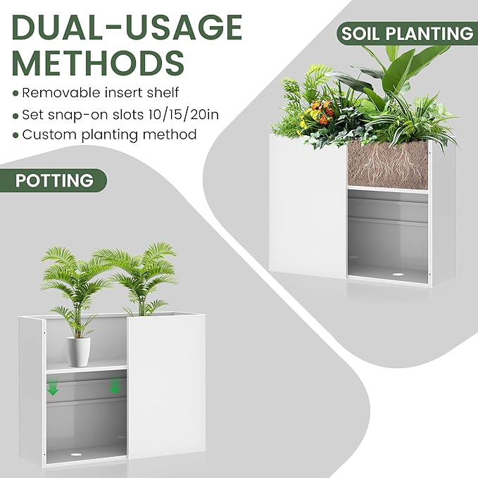 Tall Metal Planter for Outdoor Plants,38"Lx13"Wx30"H All-Weather Durable Plant Box,Large Rectangular Planter with Drainage Holes & Removable Shelf,Modern Decor for Tall Small Plants, Trees, Flowers
