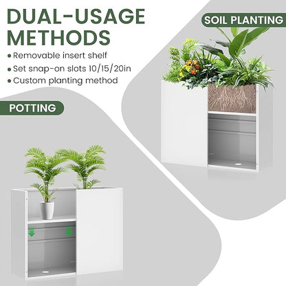 Tall Metal Planter for Outdoor Plants,38"Lx13"Wx30"H All-Weather Durable Plant Box,Large Rectangular Planter with Drainage Holes & Removable Shelf,Modern Decor for Tall Small Plants, Trees, Flowers