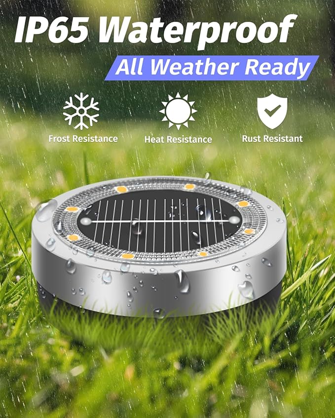 SenLuKit Mini Solar Ground Lights 2 Pack Outdoor IP65 Waterproof Solar Flat Garden Light Solor Powered Disc Pathway Lights for Outside Walkway Yard Landscape Patio Lawn Driveway-Warm White