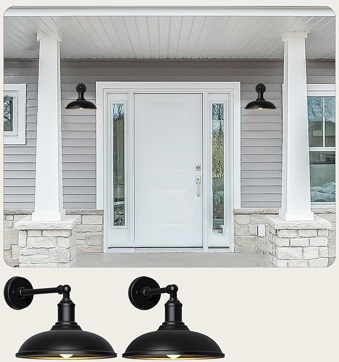 15" Classic Farmhouse Barn Gooseneck Light, Waterproof and Rust-Resistant Barn Light, Large Wall-Mounted Lighting Fixture for Porches, Garages, Patios and Farmhouses 2-Pack