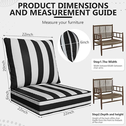 22" x 22" x 6" Outdoor Deep Seat Cushions Set - 2 Set Waterproof & Fade Resistant Patio Furniture Replacement Cushions, Non-Slip Outdoor Cushions Fit Loveseats, Couches, Chairs, and Sofas.