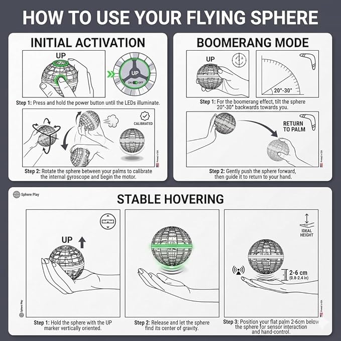 2025 Red Flying Orb Ball Toy – Hand Controlled LED Hover Drone, 360° Boomerang Spinner Cosmic Globe, Birthday Gift for Boys & Girls Ages 6-12, Indoor Outdoor Magic Ball, USB Rechargeable