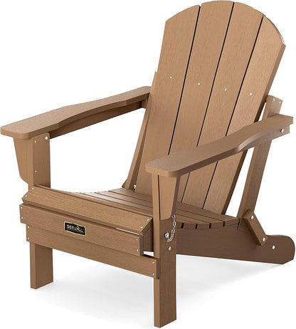 SERWALL Folding Adirondack Chair for Patio Garden Outdoors Fire Pit Chair- Brown