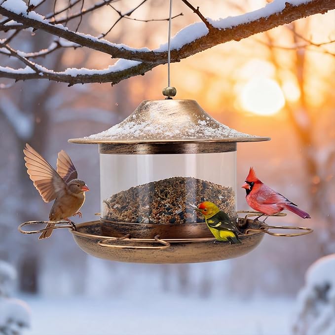 Bird Feeders for Outdoors Hanging,Easy to Clean Bird Feeder with Large Capacity, Heavy Duty Metal Bird Feeder for Wild Birds, Rustproof & Weatherproof for Garden Yard Patio (Bronze)