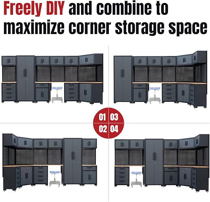 Garage Storage Cabinet System Corner Workshop Set 15-Pcs Garage Cabinets and Storage System for Tool Organization