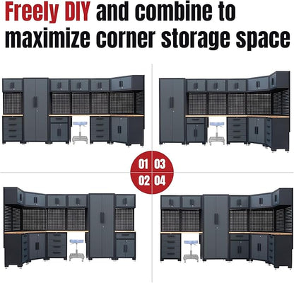 Garage Storage Cabinet System Corner Workshop Set 15-Pcs Garage Cabinets and Storage System for Tool Organization