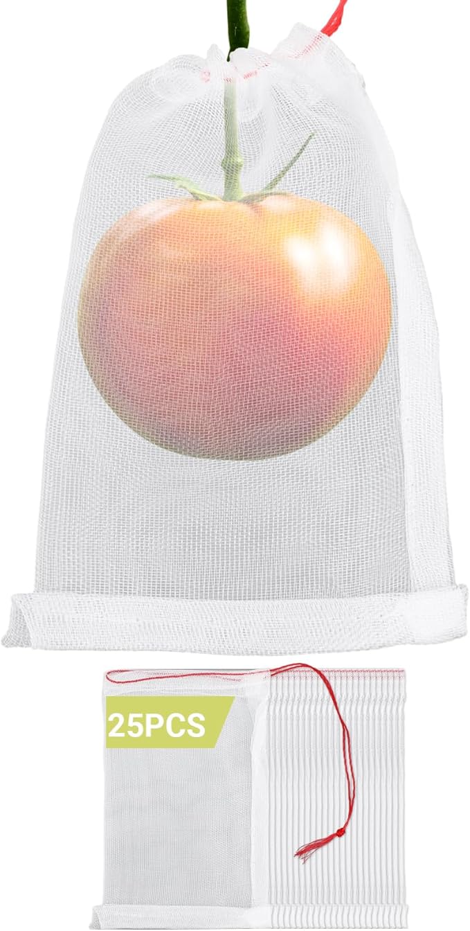 Fruit Cover Bags Against Birds, 25pcs 4x6 in Mesh Fruit Protection Bags with String, Netting for Fruit Trees Vegetables Flowers Protection Away from Bugs Birds