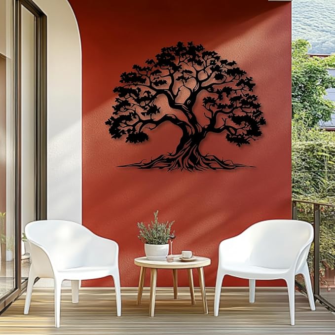 Bisamu Metal Tree Wall Art, Large Tree of Life Decor,Graceful,Black Metal Wall Art,Nature,Life Growth,Outdoor Decoration (28" x 22" | 70 x 57cm)