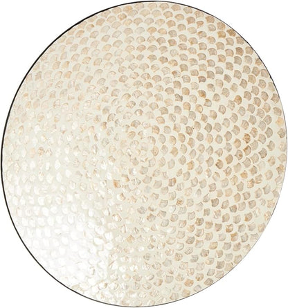 Deco 79 Mother of Pearl Shell Geometric Home Wall Decor Round Disc Wall Sculpture with Black Frame, Wall Art 27" x 3" x 27", Cream
