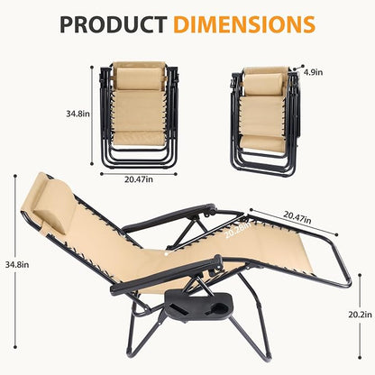 NEWBULIG Zero Gravity Chairs Set of 2, Lounge Chair Folding Portable Adjustable Camping Recliner with Adjustable Pollow, Mesh Back, Cup Holder Trays Lawn Patio Chair for Pool Beach