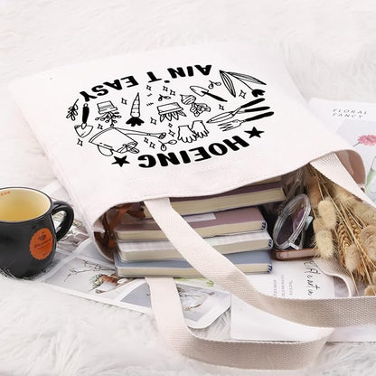 G2TUP Gardener Gift Hoeing Ain’t Easy Reusable Canvas Tote Bag Garden Lover Gift Gardening Shopping Handbag Bag